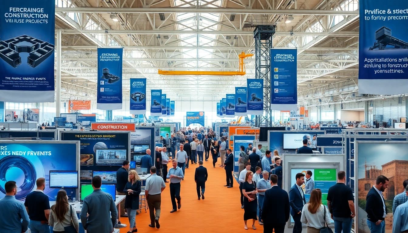 Attendees at construction events engaging with innovative displays and networking opportunities.
