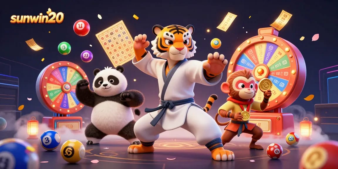 Engage in thrilling lottery fun with sunwin20, featuring vibrant game elements and cheerful characters.