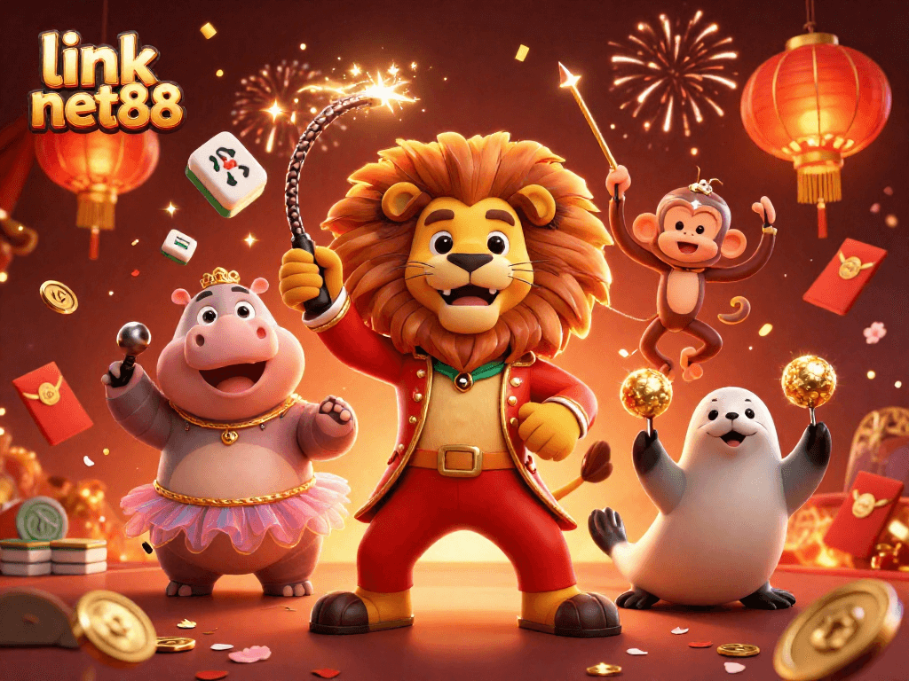 Engage with link net88 in this vibrant casino-themed illustration featuring playful characters.