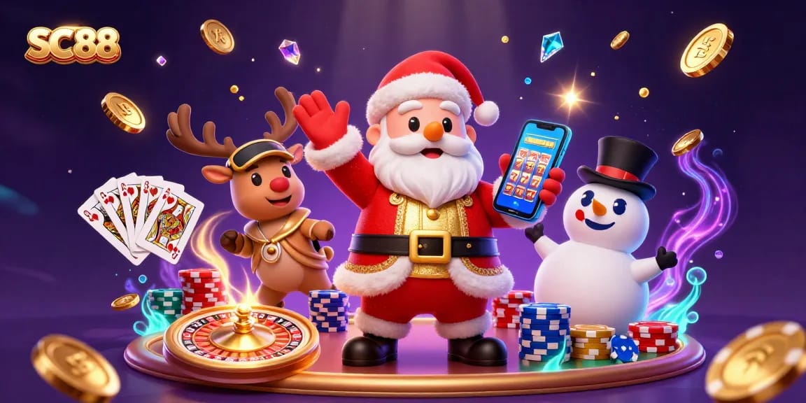 Experience the thrill of SC88 with jackpot slots, festive characters, and vibrant casino elements.