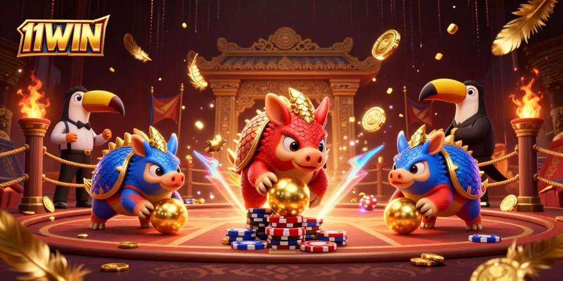 Engage with thrilling action at 11WIN as rival pangolins compete in an exciting casino showdown.