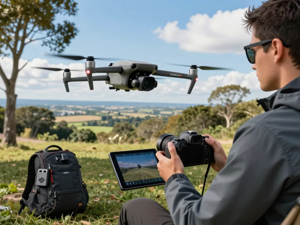 Drone pilot operating the dji mavic 3 enterprise showcasing its advanced capabilities in a scenic outdoor environment.