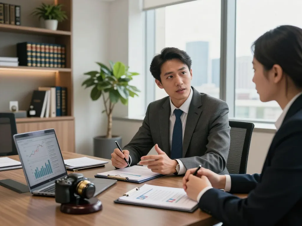 Corporate lawyer Aurora Ontario consulting with business client in modern office