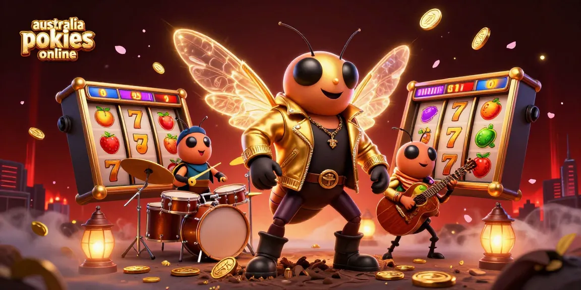 Engage with australia pokies online through lively gaming characters and elements in this vibrant slot illustration.