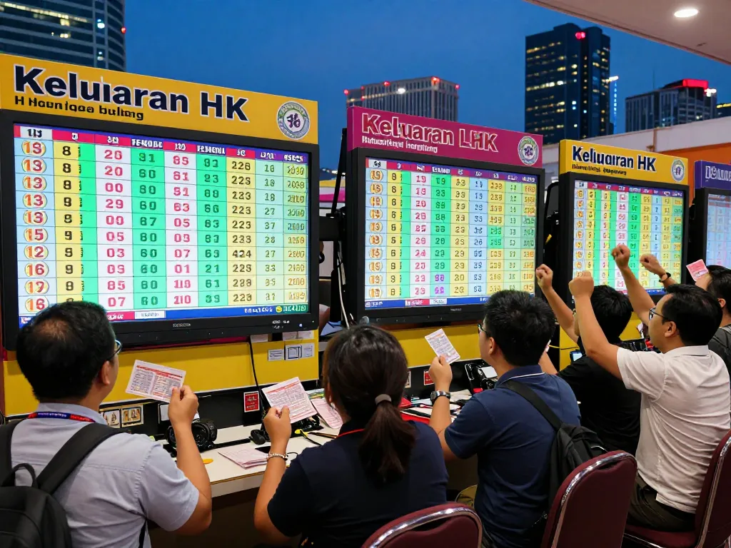 Keceriaan Keluaran HK Lotto selama acara pengundian lotere langsung dengan pemain bersorak dan tampilan yang meriah.