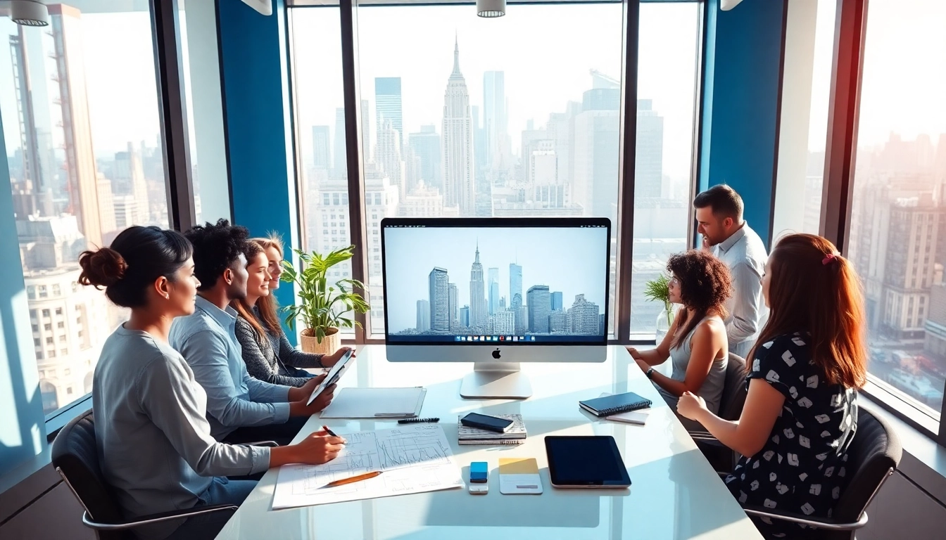 Website design NYC team collaborating in a modern office.