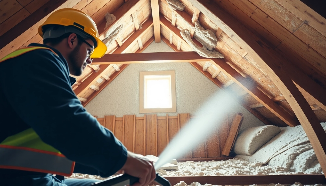 Spray foam removal near me depicted with professionals working in a residential attic.