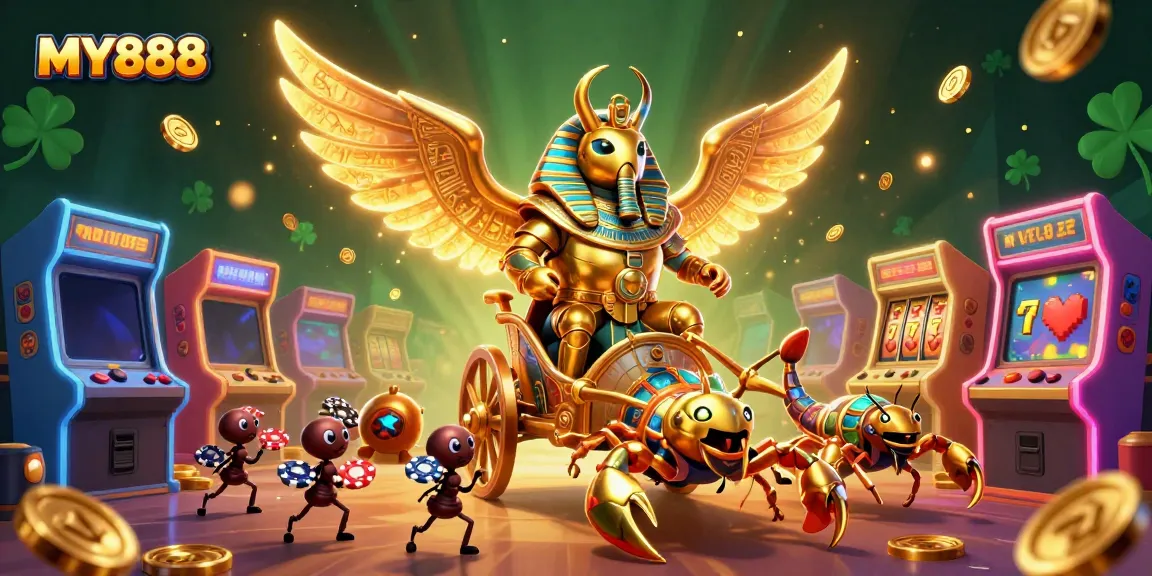 Engage in thrilling gaming with MY888, showcasing a vibrant casino scene filled with symbols of fortune.