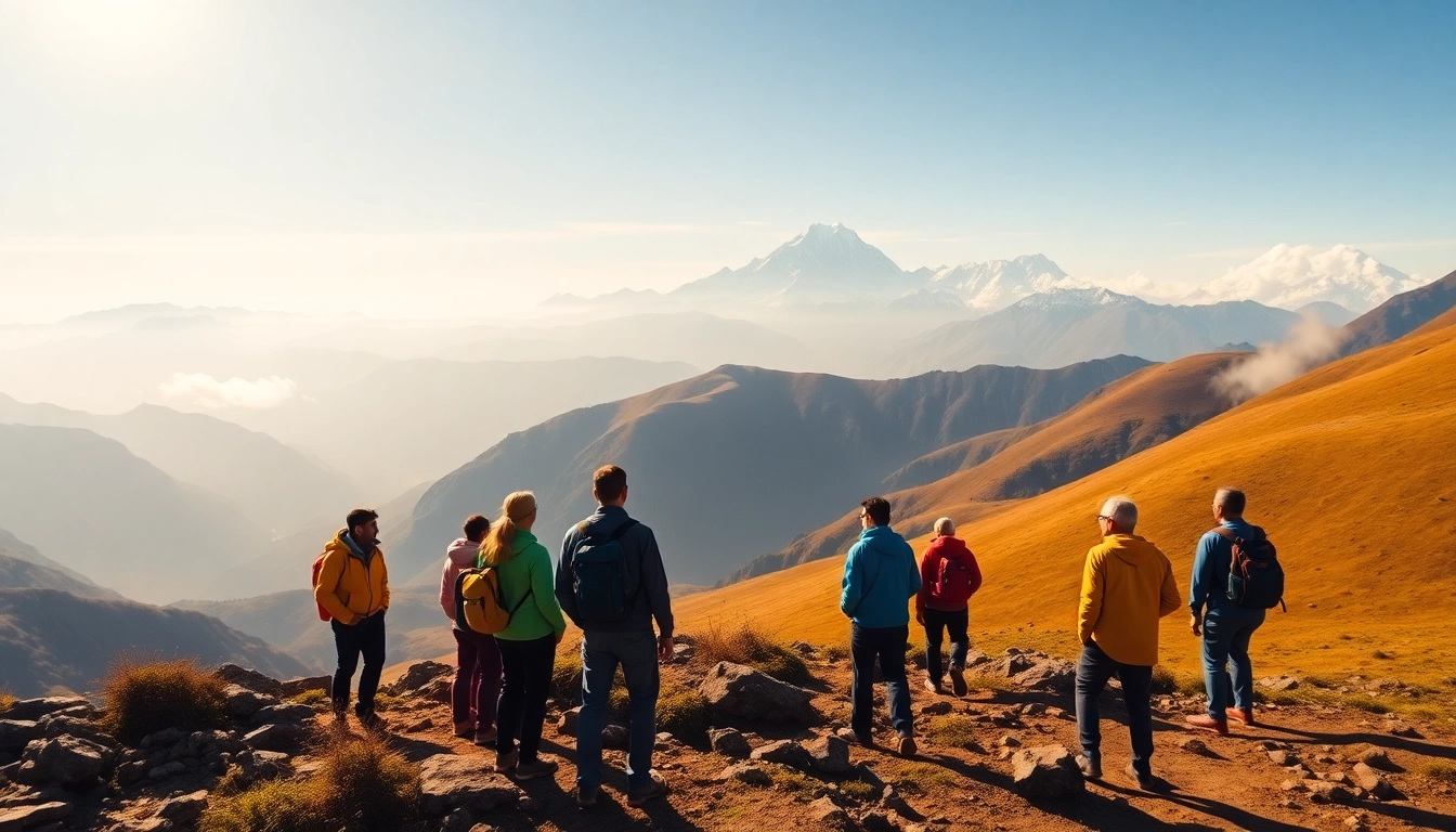Experience the stunning landscapes of the sandakphu trek with trekkers and majestic mountain views.