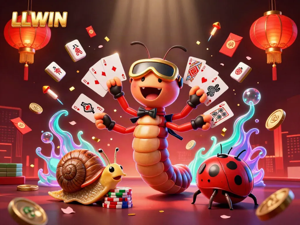 Experience the vibrant LLWIN online gaming scene with animated characters and casino elements.