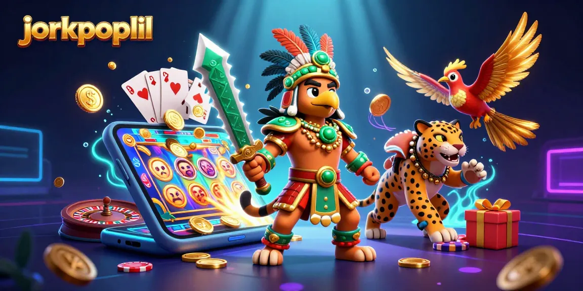 Engage in thrilling jorkpoplil adventures with captivating Aztec warriors among casino elements.