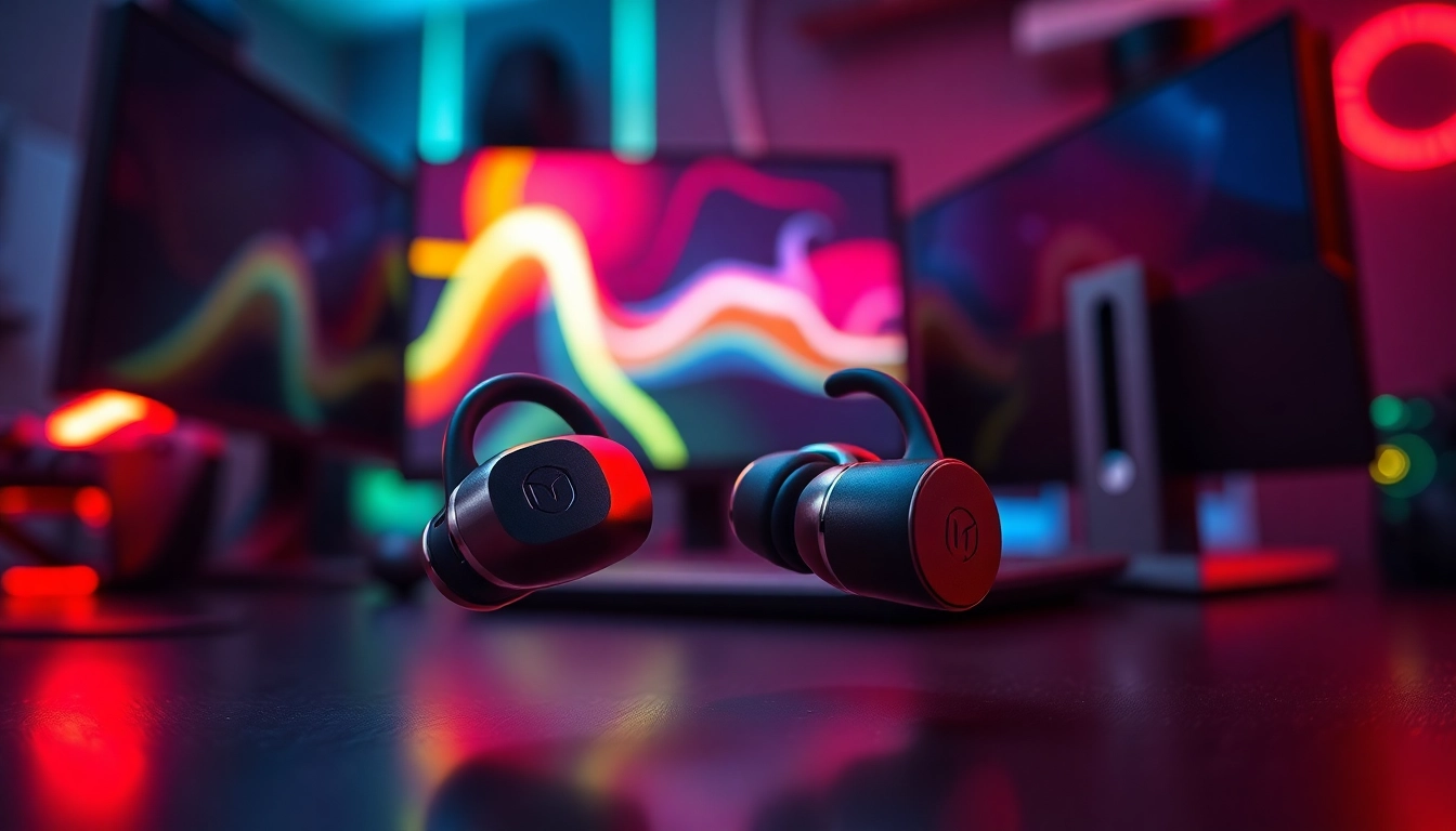 Experience the exceptional sound quality of PRO60 Gaming Earbuds in a vibrant gaming setup.