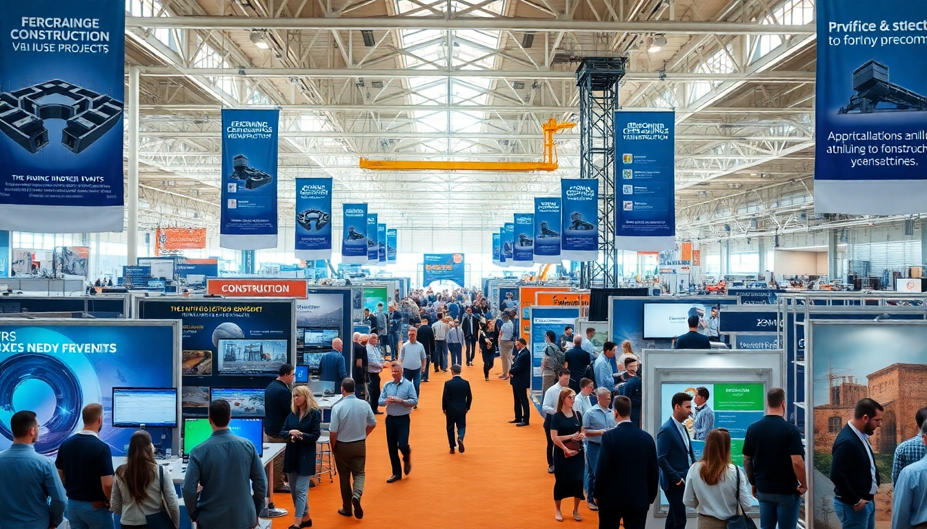 Attendees at construction events engaging with innovative displays and networking opportunities.