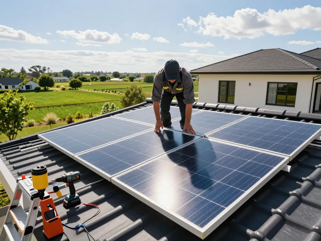 Modules bifaciaux – quand sont-ils pertinents demonstrated through a technician installing bifacial solar panels on a modern roof.