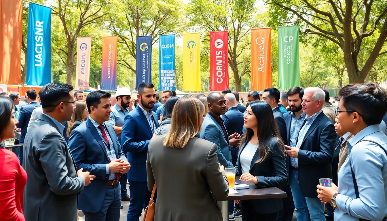 Engaging construction networking events showcasing diverse professionals interacting in a vibrant atmosphere.