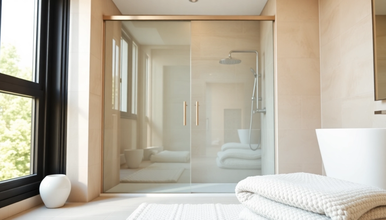 Showcase of elegant shower doors sliding in a beautifully designed bathroom interior.