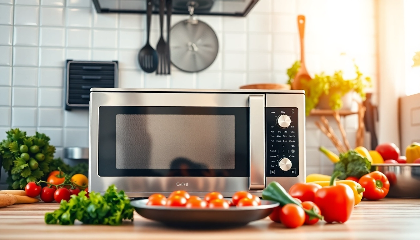 Explore Microwave Oven Sales with a modern kitchen featuring essential cooking tools.