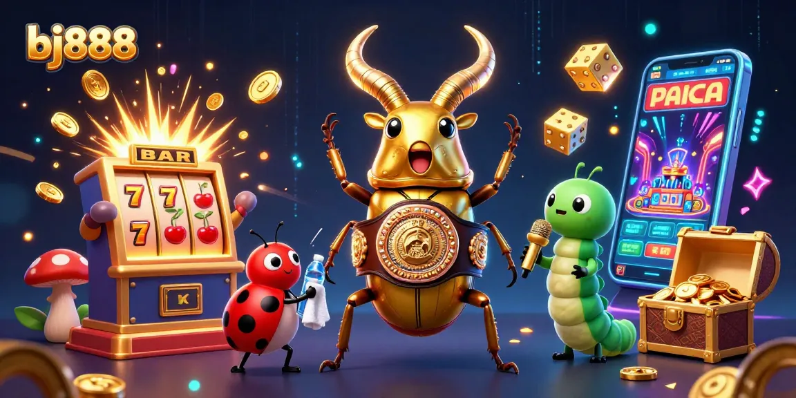 Experience the excitement of bj888 with dynamic casino elements and colorful characters in a vibrant illustration.