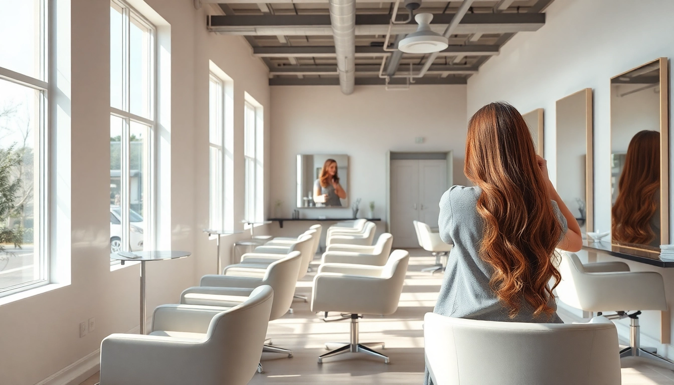 The interior of the best hair salon featuring modern design and a stylist at work.