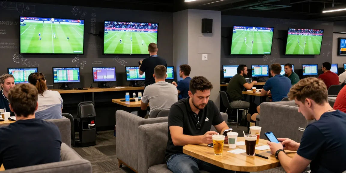 Excitement in sports betting at ufabet with fans placing bets in a lively environment.
