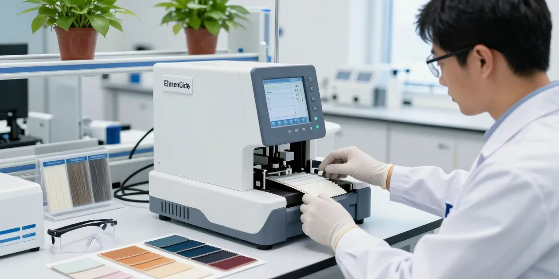 Technician using the ElmenGuide Elmendorf tear tester for accurate elmendorf tear strength measurements in a modern lab environment.