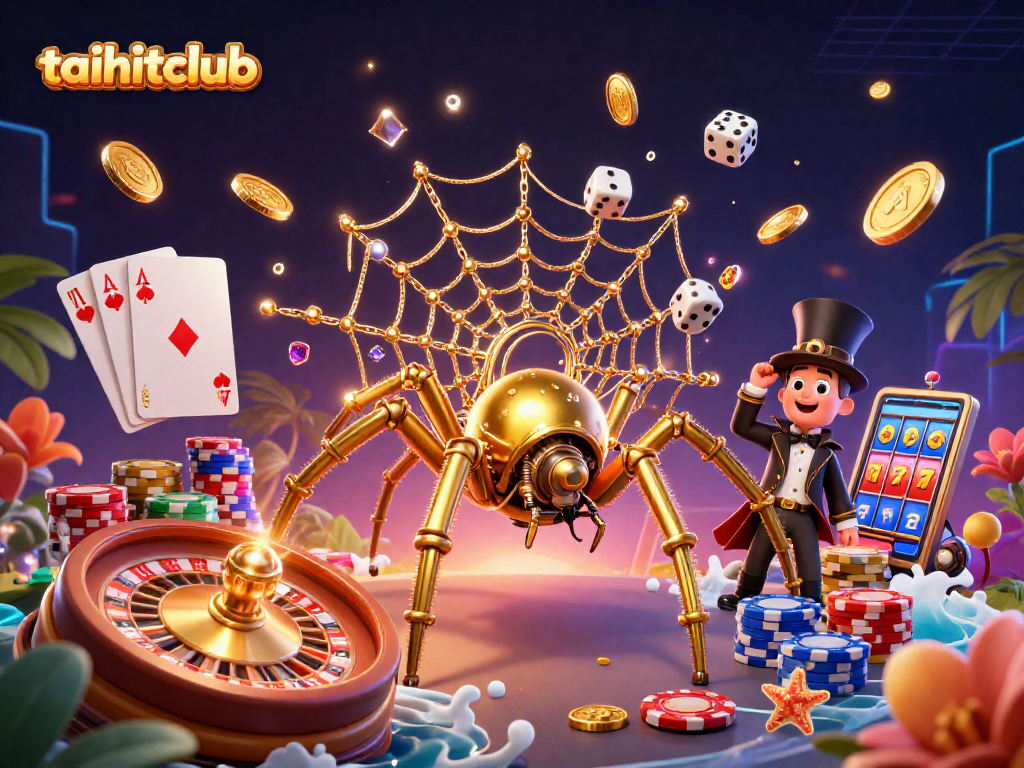 Experience the thrill of taihitclub with golden coins, roulette wheels, and humorous fly gentleman.