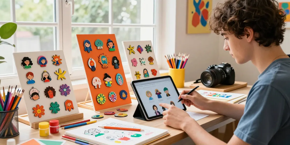 Discover unique acrylic pins displayed in a vibrant art studio, showcasing creativity and customization.