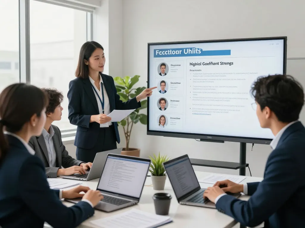 Engaged business professionals discussing strategies for temporary staffing agencies in a modern office.