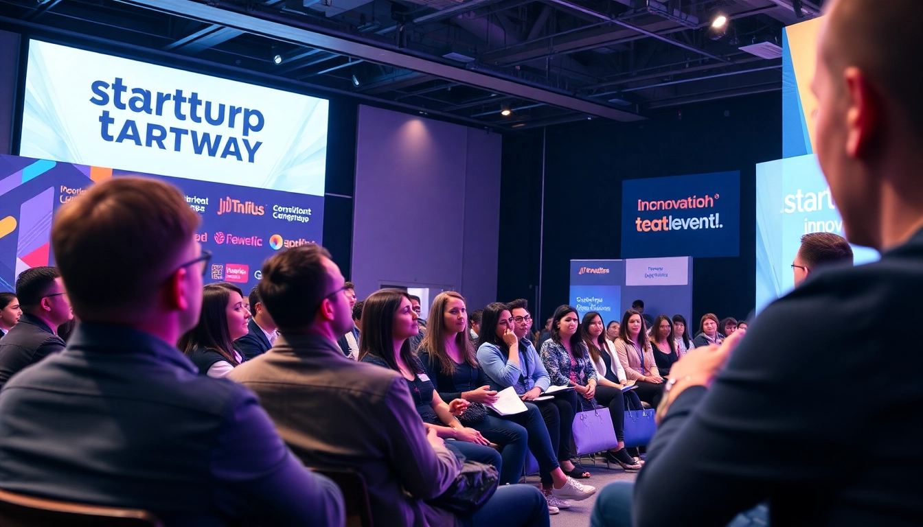 Engaged audience at a startup innovation conference, showcasing dynamic discussions and collaboration.