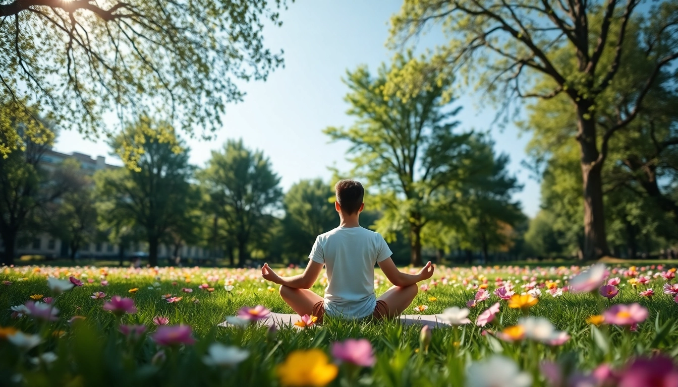 Promoting mental wellness through serene meditation in a tranquil park setting.
