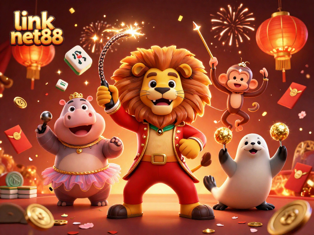 Engage with link net88 in this vibrant casino-themed illustration featuring playful characters.