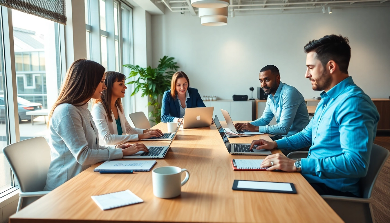 Boosting Search Engine Optimization Clearwater with a collaborative team in a vibrant office.