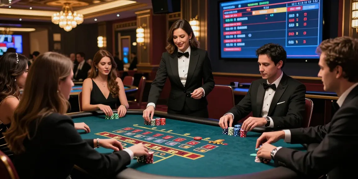 Live Baccarat game online with engaging dealer, excited players, and elegant casino environment.