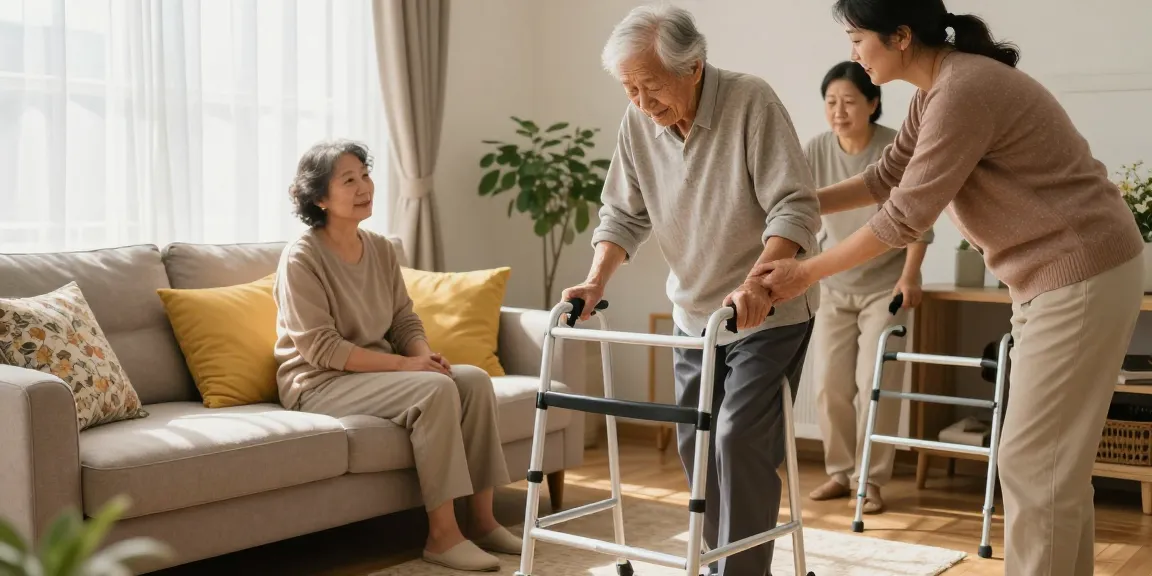Buy mobility aids for independence in a cozy living room setting with family support.