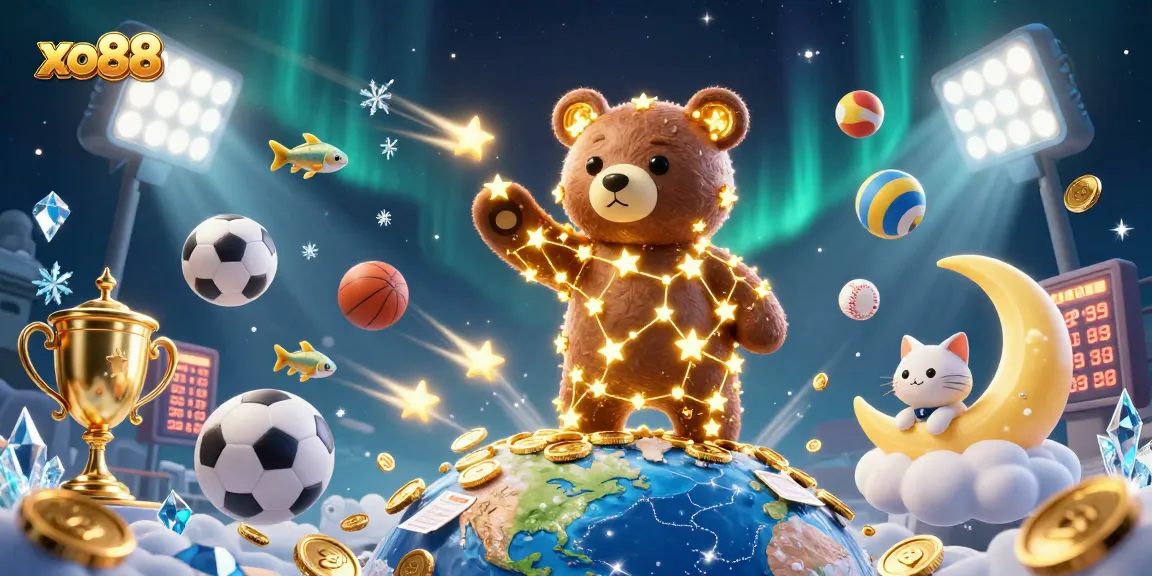 Experience the excitement of xo88 with vibrant sports betting elements in a dazzling 3D casino scene.