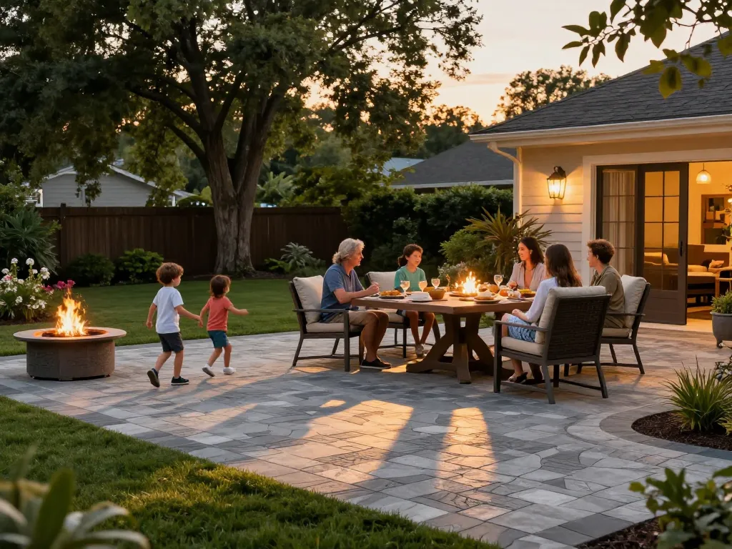 Pavers near me transformed into a cozy outdoor space for family gatherings.