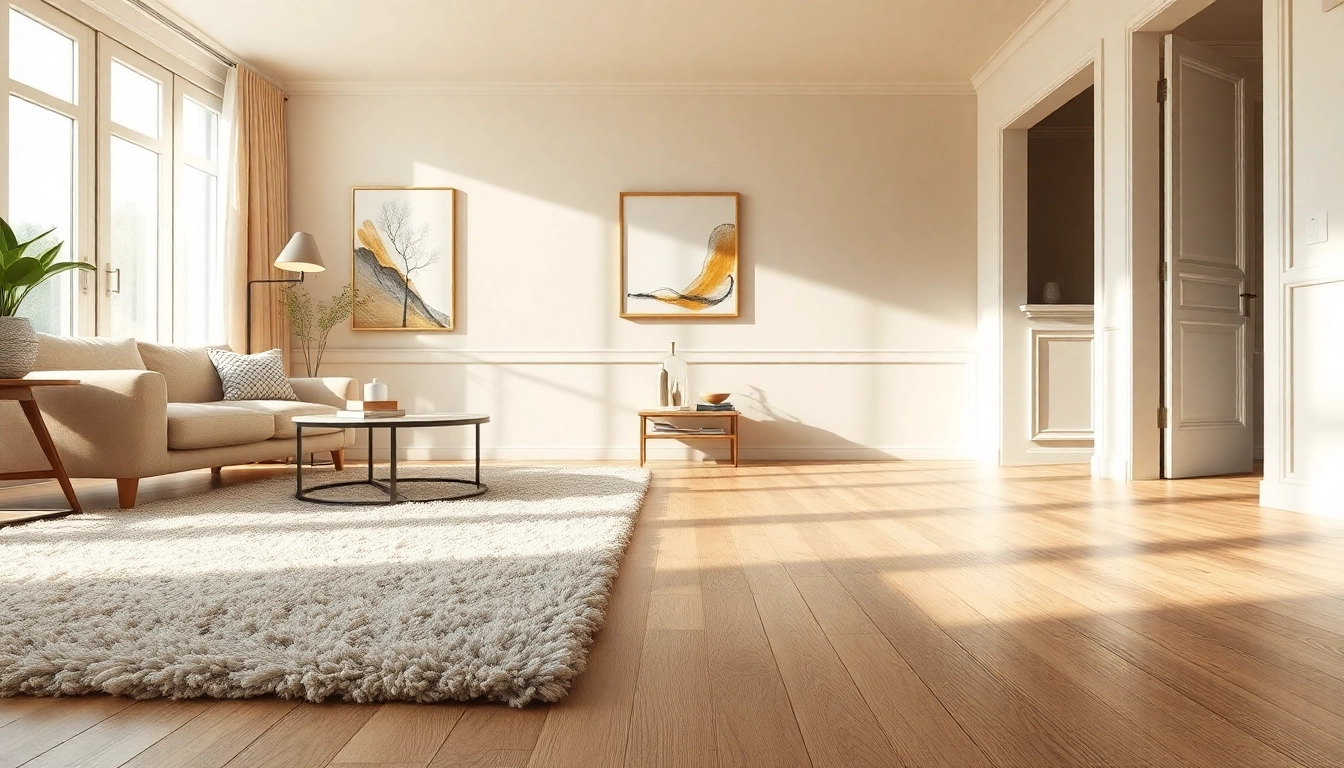 Showcasing waterproof vinyl flooring in a bright living room with elegant decor and plush area rug.