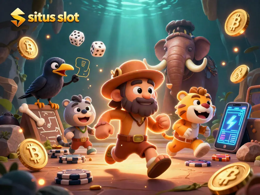 Experience the thrill of situs slot games with engaging characters in a vibrant casino scene.