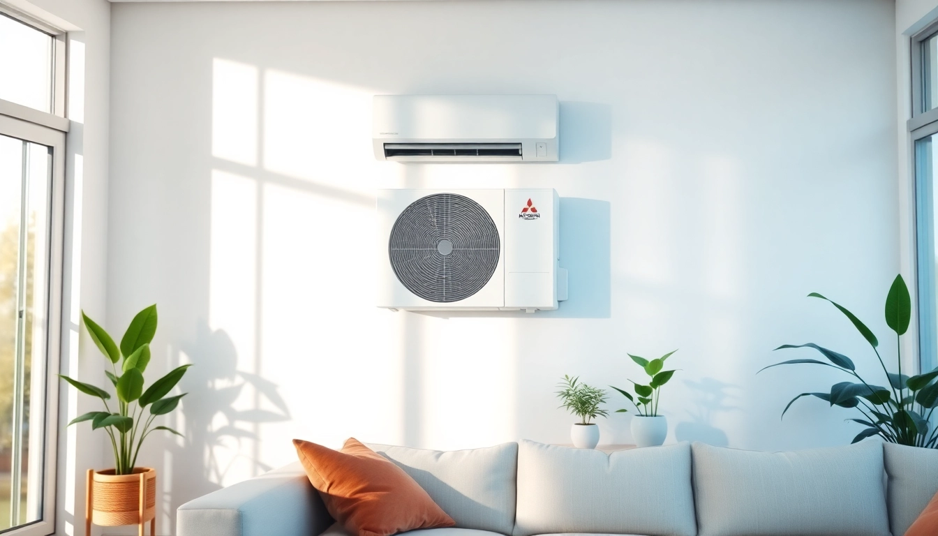 Highlighting a Mitsubishi mini split AC unit in a bright and modern room, enhancing home comfort.