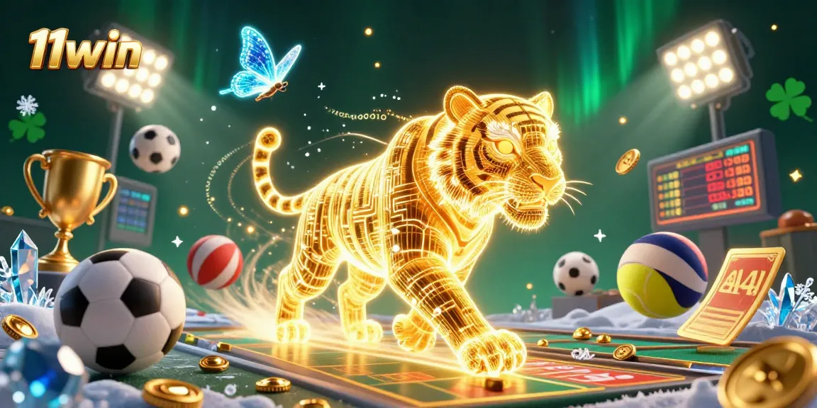 Experience thrilling gaming with 11win in a vibrant digital casino scene featuring golden tiger and sports elements.
