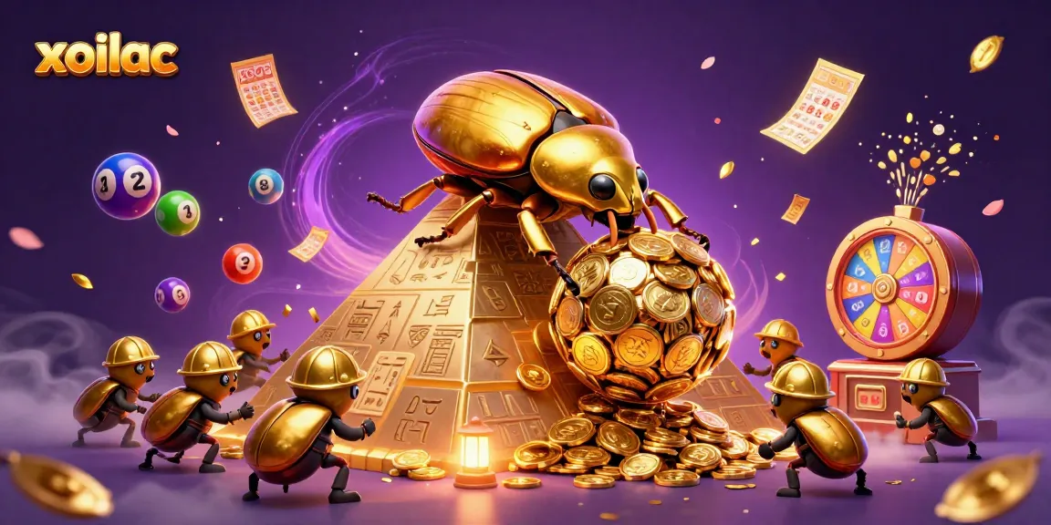 Experience excitement with xoilac as vibrant golden casino symbols and rolling coins create a thrilling atmosphere.