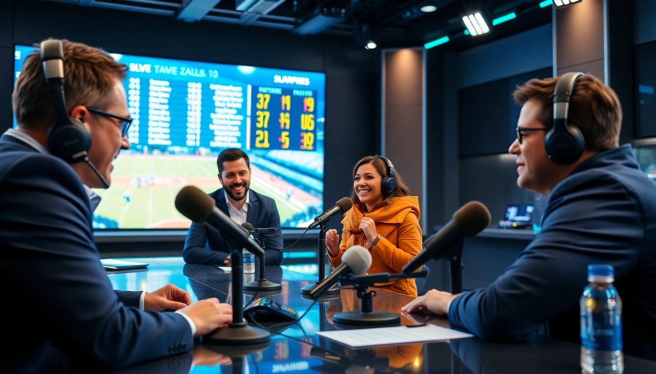 Sports Broadcasting panel featuring dynamic commentators sharing insights during a live event.