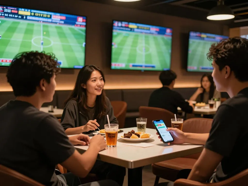 Exciting kèo nhà cái betting scene with friends enjoying live sports on smartphone.