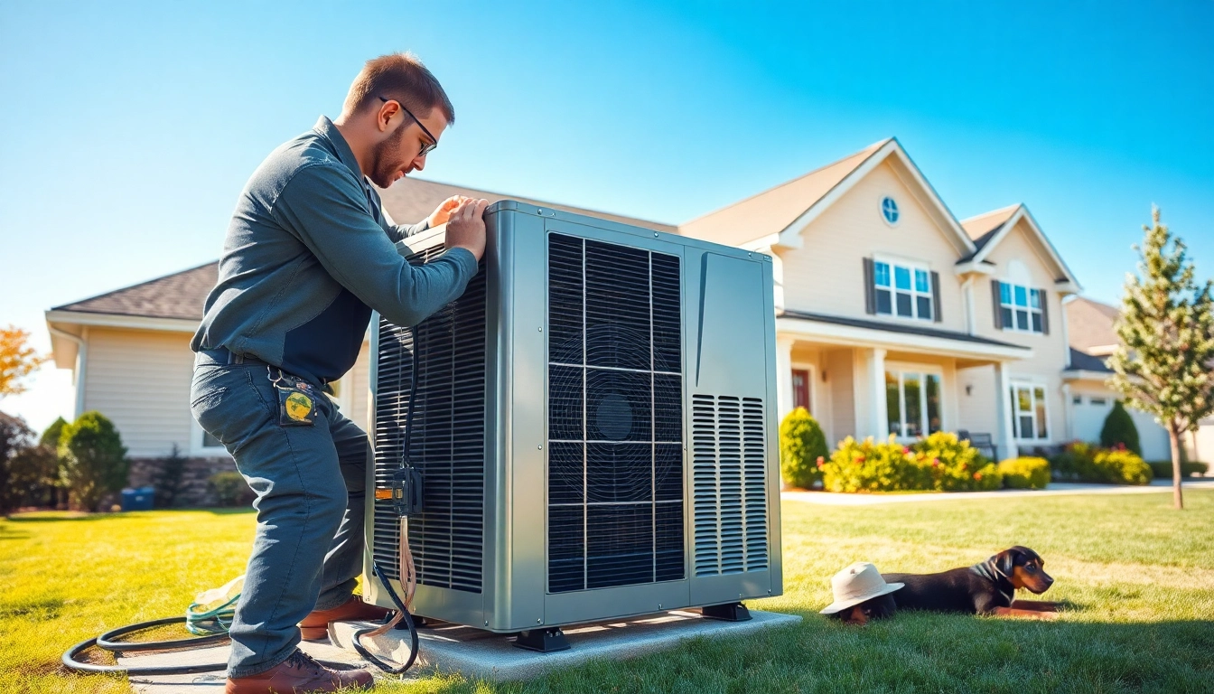 Technician installing american standard ac in a suburban setting with a well-kept lawn. related image