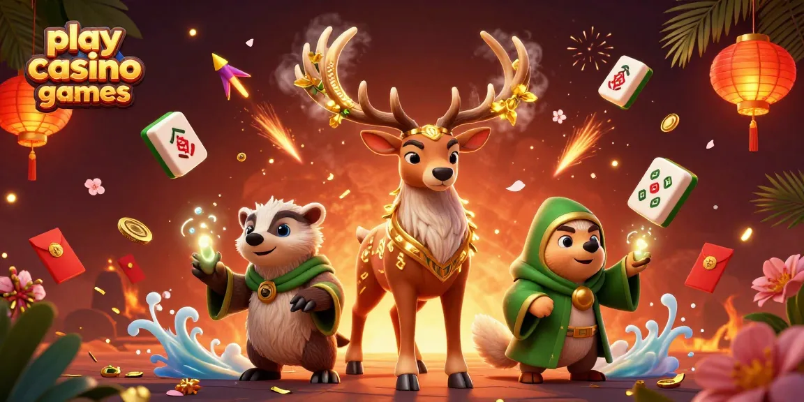 Play casino games with exciting characters and vibrant casino elements in a magical scene.