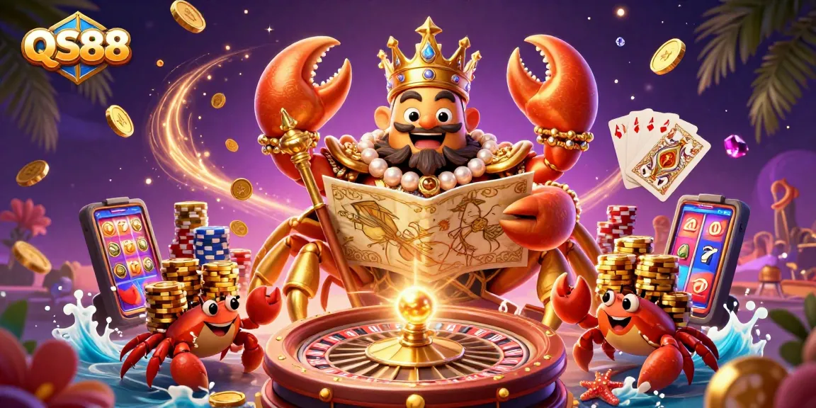Experience the exciting world of QS88 casino with golden crab emperor and vibrant gaming elements.