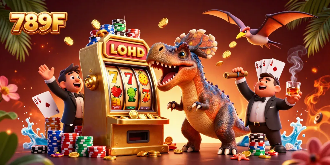 Experience big wins with 789F as a pachycephalosaurus hits a golden slot machine for jackpots.